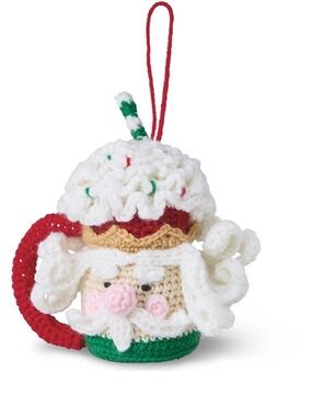 Handmade Crochet Santa Hot Cocoa Mug Ornament - White, Red, Green